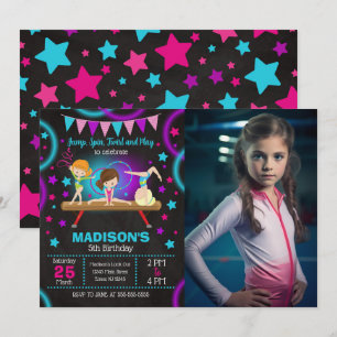 Invitation Photo de fête d'anniversaire de gymnastique Neon G