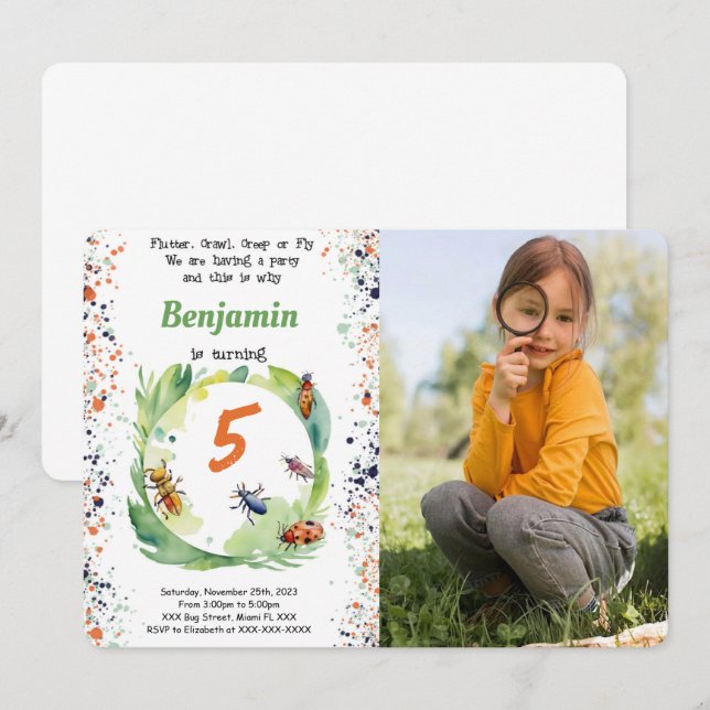 Invitation Photo de fête d'anniversaire de la fête du garçon  (Devant / Derrière)