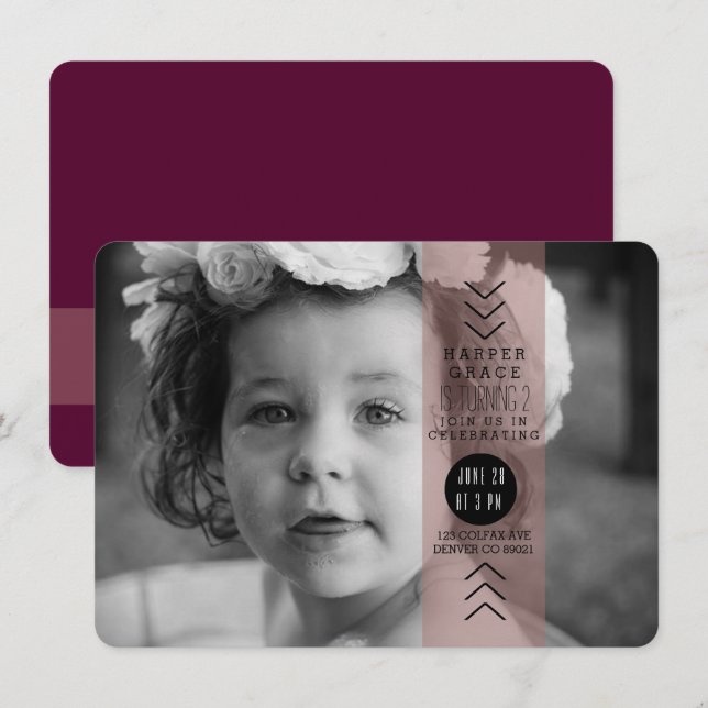 Invitation Photo de fête d'anniversaire de la Plum opaque (Devant / Derrière)