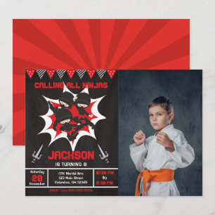 Invitation Photo de fête d'anniversaire de ninja Karaté Ninja