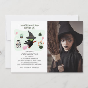 Invitation Photo de fête d'anniversaire de sorcière verte