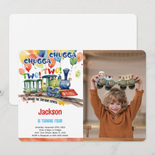 Invitation Photo de fête d'anniversaire de train de 4 ans