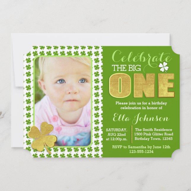 Invitation Photo de fête d'anniversaire du jour de St Patrick (Devant)