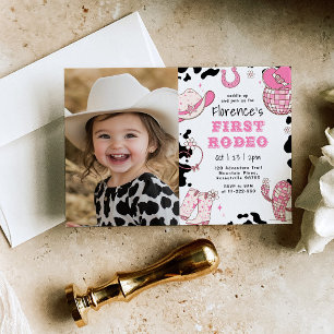 Invitation Photo de fête d'anniversaire Girl First Rodeo 1st