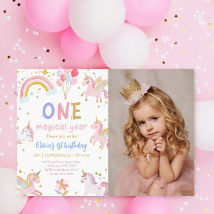 Invitation Photo de fête d'anniversaire Magique One Licorne 1