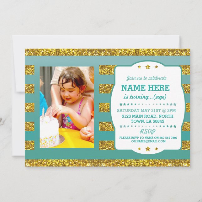Invitation Photo de fête d'anniversaire Parties scintillant d (Devant)