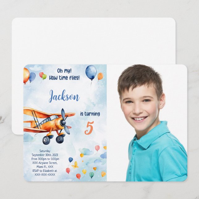 Invitation Photo de fête d'anniversaire pour enfants avec un  (Devant / Derrière)