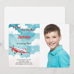 Invitation Photo de fête d'anniversaire pour enfants avion mo