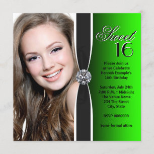 Invitation Photo de fête d'anniversaire verte et noire
