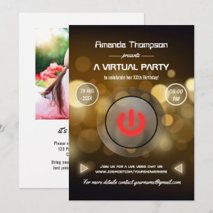 Invitation Photo de fête d'anniversaire virtuelle Bokeh
