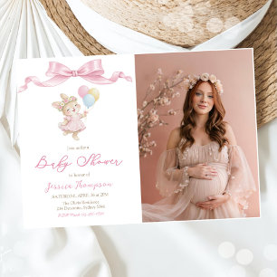 Invitation Photo de fête de Baby Shower rose pour Some Bunny