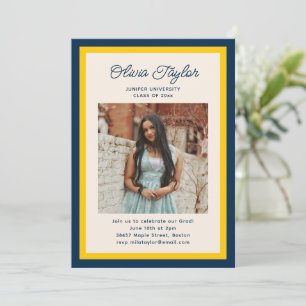 Invitation Photo de fête de fin d'études avec bordure jaune e