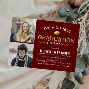 Invitation Photo de fête de fin d'études Double Célébration d
