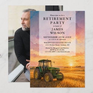 Invitation Photo de fête de retraite de tracteur d'agriculteu