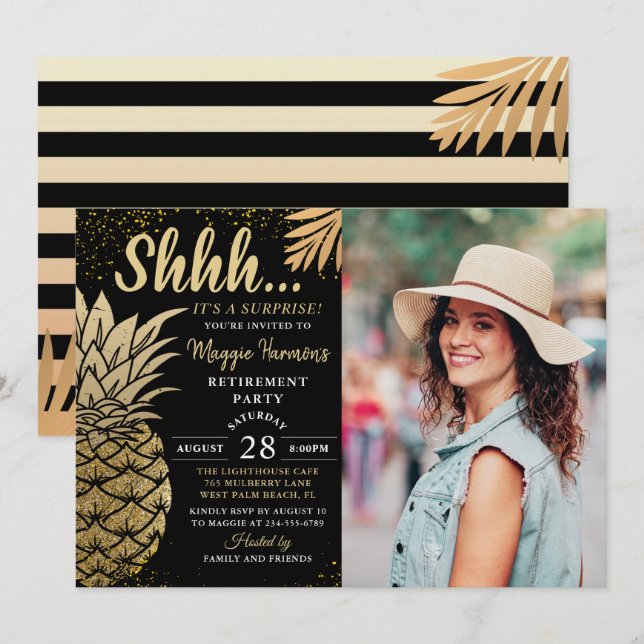 Invitation Photo de fête de retraite Surprise du Pineapple d' (Devant / Derrière)