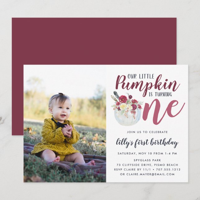 Invitation Photo de fête du premier anniversaire de l'automne (Devant / Derrière)