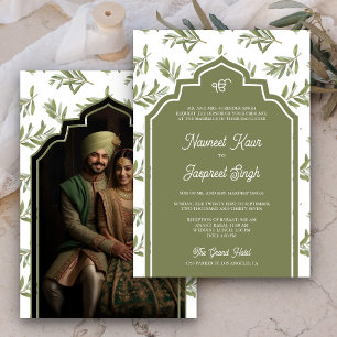 Invitation Photo de feuilles vert olive Anand Karaj mariage s