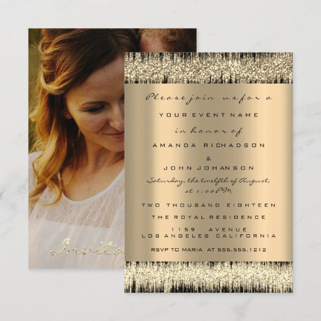 Invitation Photo de fiançailles de mariage Rose Faux Or Sépia (Devant / Derrière)