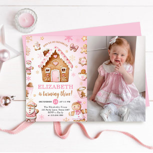 Invitation Photo de fille anniversaire jolie maison en pain d