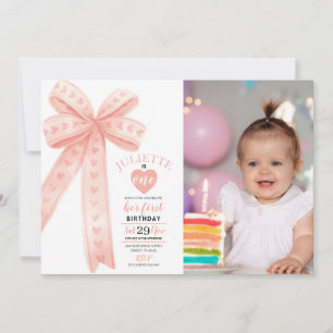 Invitation Photo de fille d'anniversaire premier avec ruban d