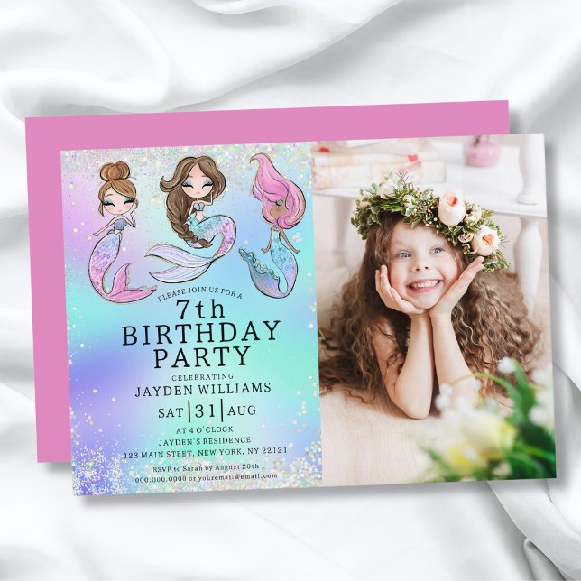 Invitation Photo de fille d'anniversaire sirène mignonne (Créateur téléchargé)