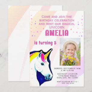 Invitation Photo de fille magique licorne mignonne pour anniv