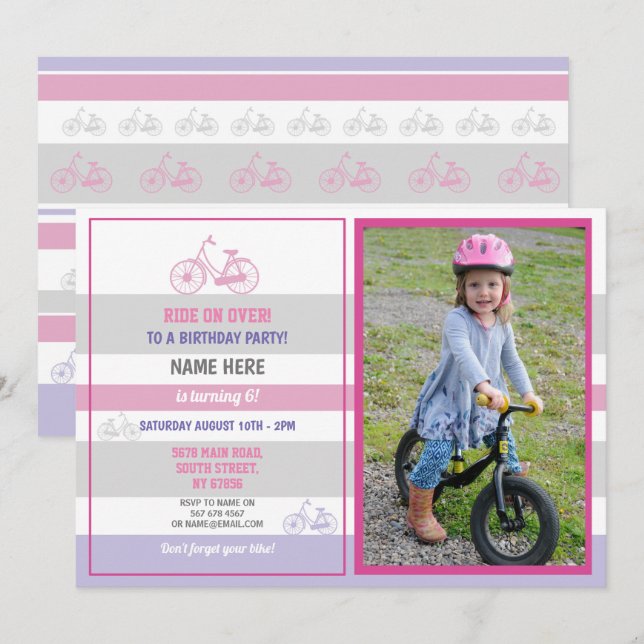 Invitation Photo de filles de rose de partie de tour de (Devant / Derrière)