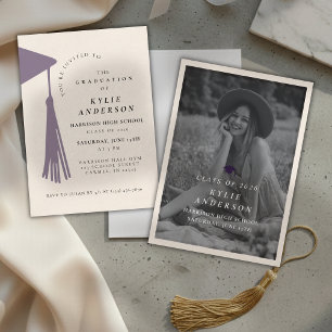 Invitation Photo de fin d'études avec un gland violet pour la