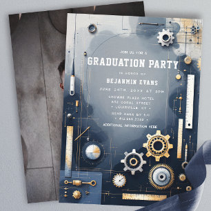 Invitation Photo de fin d'études en ingénierie Silver Gears
