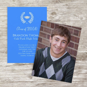 Invitation Photo de fin d'études Stylish Classic Lauréat Bleu