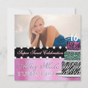Invitation photo de gâteau rose et noir chic