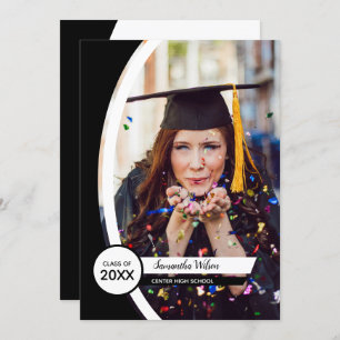 Invitation Photo de graduation de Black Curved Frame