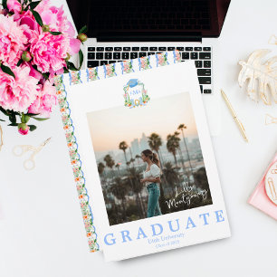 Invitation Photo de Graduation du Monogramme Sud de Preppy