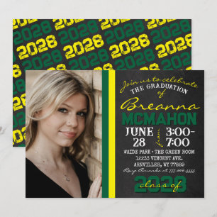 Invitation Photo de graduation du tableau de bord vert et jau