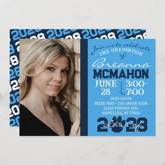 Invitation Photo de graduation en bleu clair et en empreinte  (Créateur téléchargé)