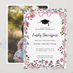 Invitation Photo de graduation florale lunaire sur le dos