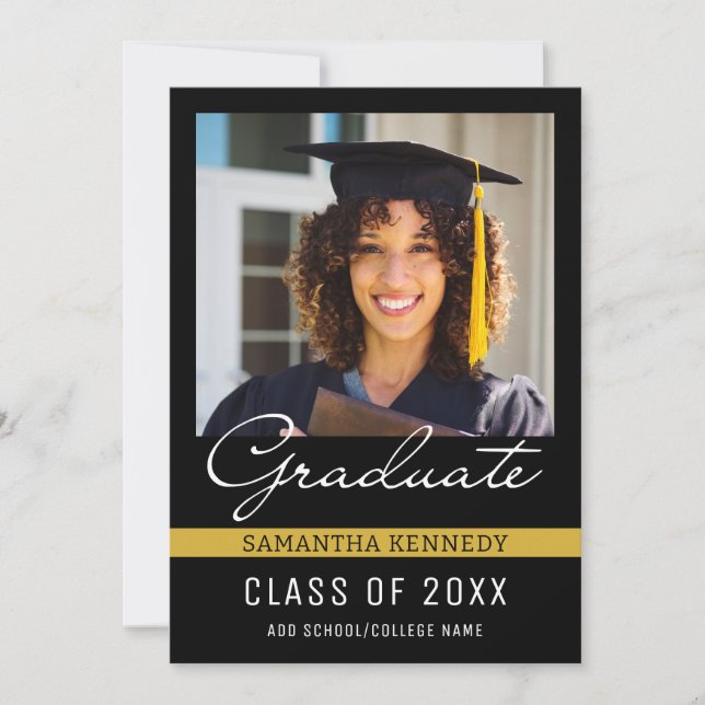 Invitation Photo de graduation moderne Black and Gold 2025 (Devant)