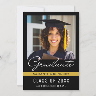 Invitation Photo de graduation moderne Black and Gold 2025