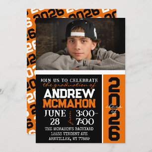 Invitation Photo de Graduation Moderne Black & Orange