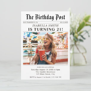 Invitation Photo de journal pour 21e anniversaire