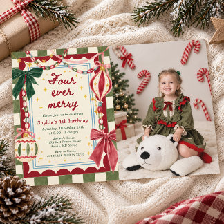 Invitation Photo de joyeux anniversaire de Noël Quatre fois m