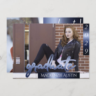 Invitation Photo de la 2e année   Marine Script Dark Blue Kee