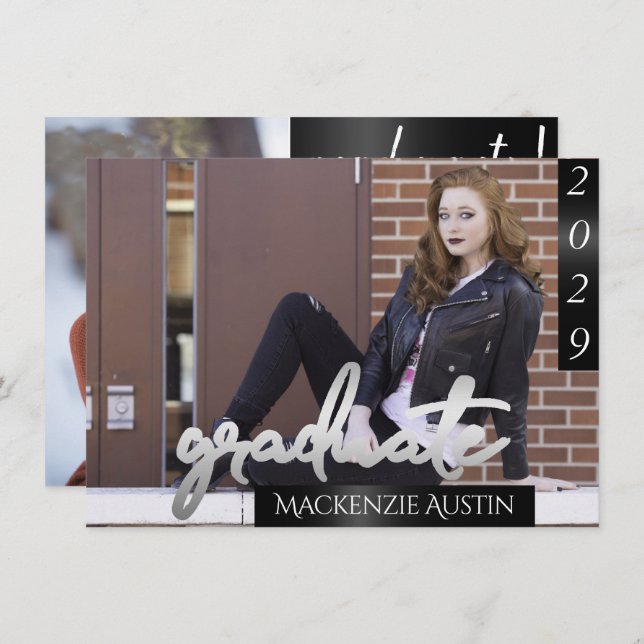 Invitation Photo de la 2e année | Script Chic Simple Keepsaké (Devant / Derrière)