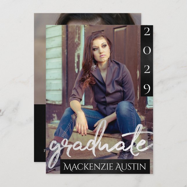 Invitation Photo de la 2e année | Script Chic Simple Keepsaké (Devant / Derrière)