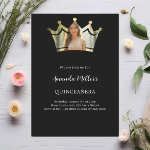 Invitation Photo de la couronne noire Quinceanera