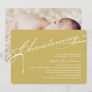 Invitation Photo de la Croix d'or de Christening Scripts