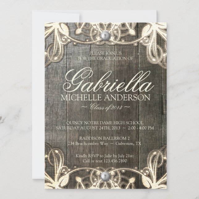 Invitation photo de la dentelle rustique (Devant)