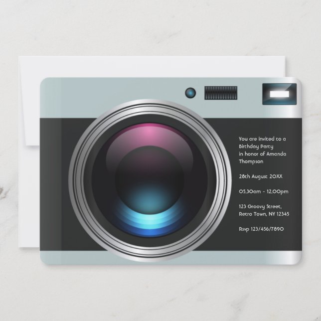 Invitation Photo de la fête d'anniversaire de la caméra rétro (Devant)