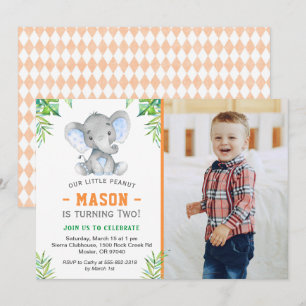 Invitation Photo de la fête d'anniversaire de l'éléphant Litt