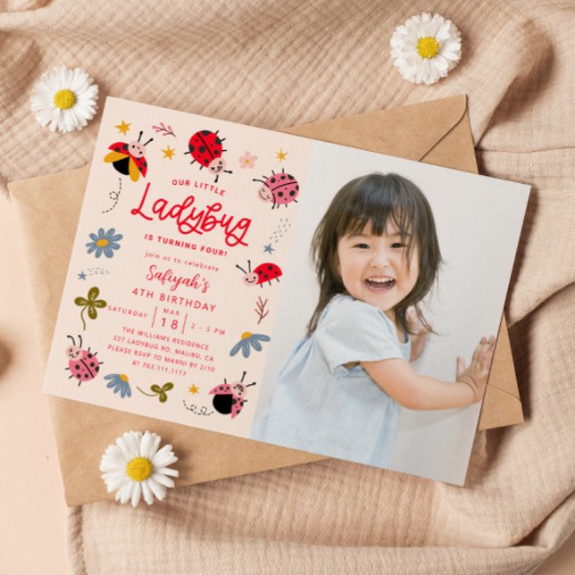 Invitation Photo de la fête d'anniversaire de Little Ladybug (Créateur téléchargé)